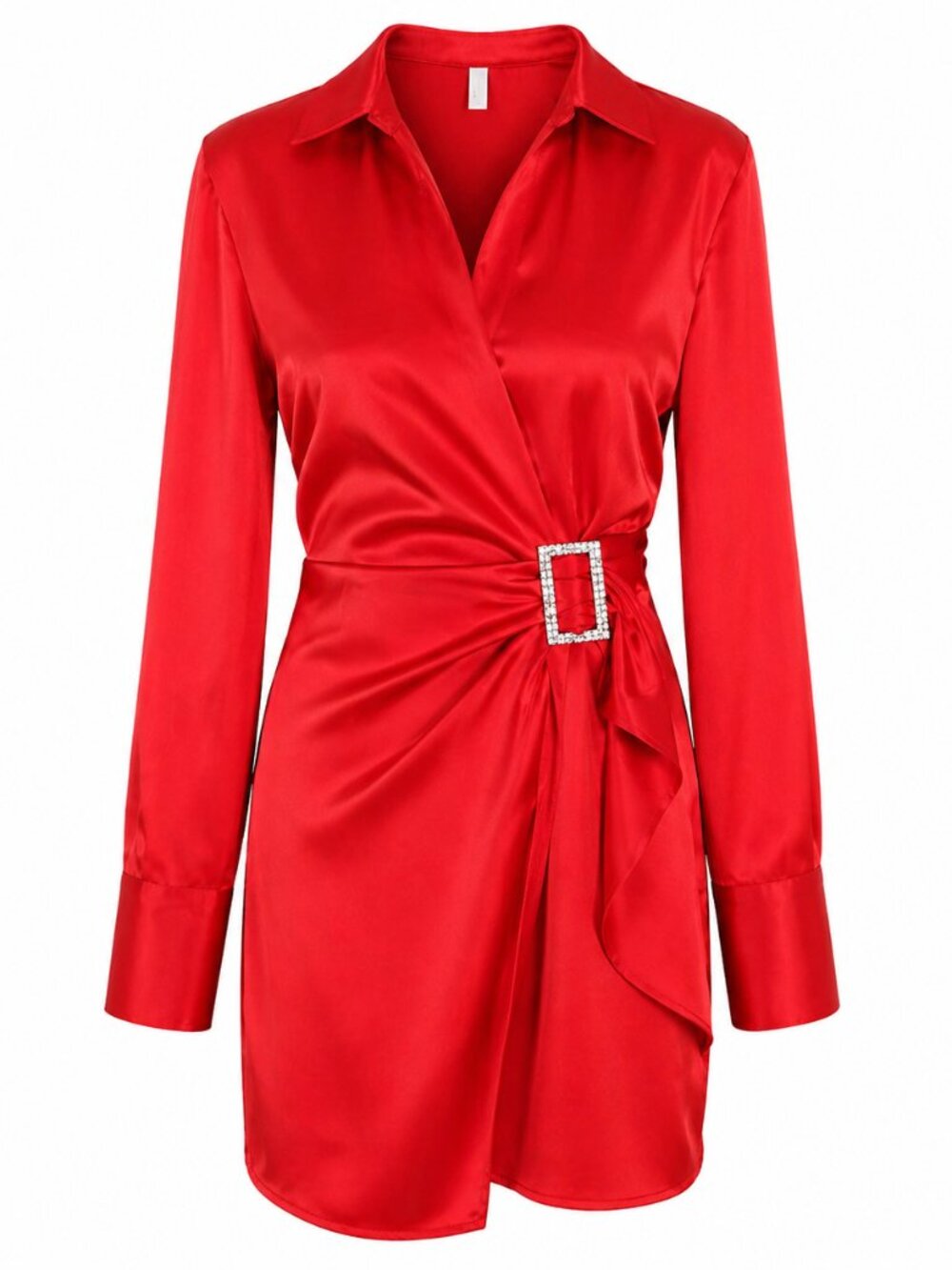 House of Harlow Red Satin Wrap Dress Belted Waist Long Sleeve Mini Elegant Chic
